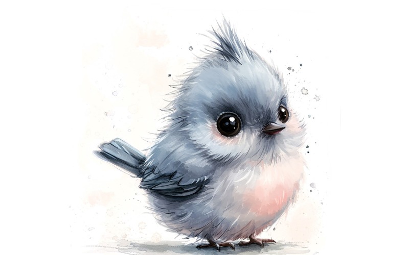 Cute Titmouse Bird Baby Watercolor Handmade illustration 1 Illustration