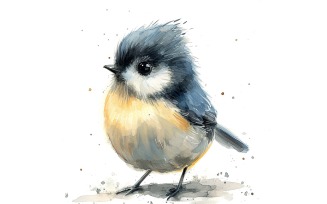 Cute Titmouse Bird Baby Watercolor Handmade illustration 2