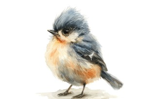 Cute Titmouse Bird Baby Watercolor Handmade illustration 3