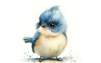 Cute Titmouse Bird Baby Watercolor Handmade illustration 4