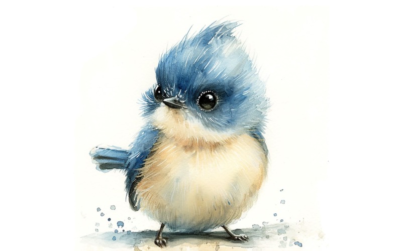 Cute Titmouse Bird Baby Watercolor Handmade illustration 4 Illustration