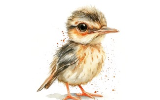 Cute Woodcock Bird Baby Watercolor Handmade illustration 1