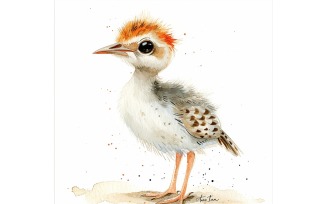 Cute Woodcock Bird Baby Watercolor Handmade illustration 4