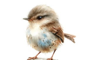 Cute Wren Bird Baby Watercolor Handmade illustration 1