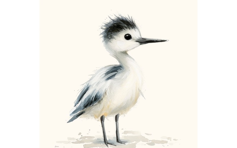 Cute Avocet Bird Baby Watercolor Handmade illustration 1 Illustration