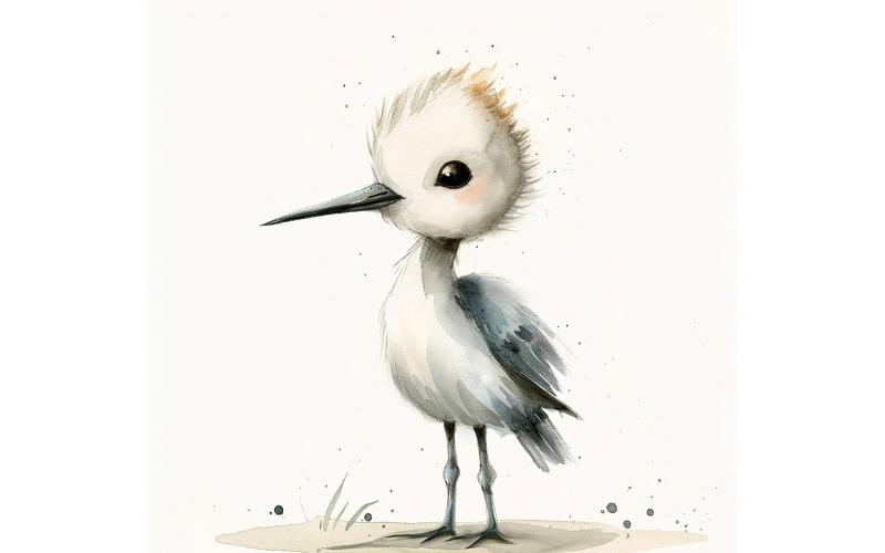 Cute Avocet Bird Baby Watercolor Handmade illustration 4 Illustration