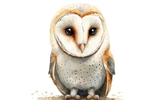 Cute Barn Owl Bird Baby Watercolor Handmade illustration 1.