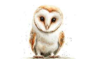 Cute Barn Owl Bird Baby Watercolor Handmade illustration 3.
