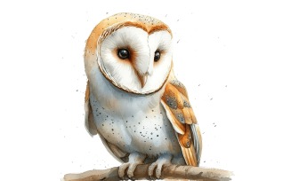 Cute Barn Owl Bird Baby Watercolor Handmade illustration 4.