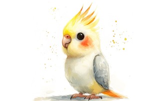 Cute Cockatiel Bird Baby Watercolor Handmade illustration 1