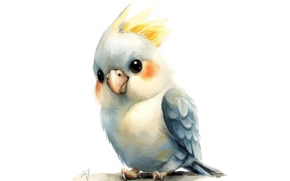 Cute Cockatiel Bird Baby Watercolor Handmade illustration 2