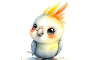 Cute Cockatiel Bird Baby Watercolor Handmade illustration 4