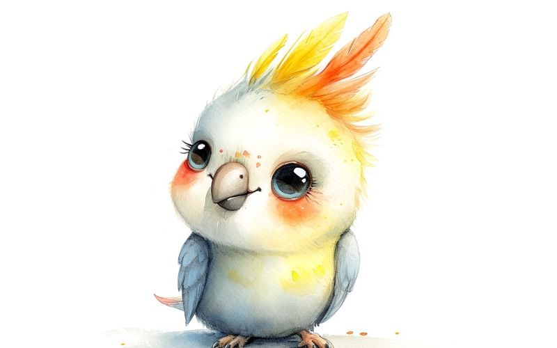 Cute Cockatiel Bird Baby Watercolor Handmade illustration 4 Illustration