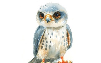 Cute Falcon Bird Baby Watercolor Handmade illustration 1.