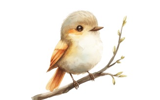 Cute Flycatcher Bird Baby Watercolor Handmade illustration 2