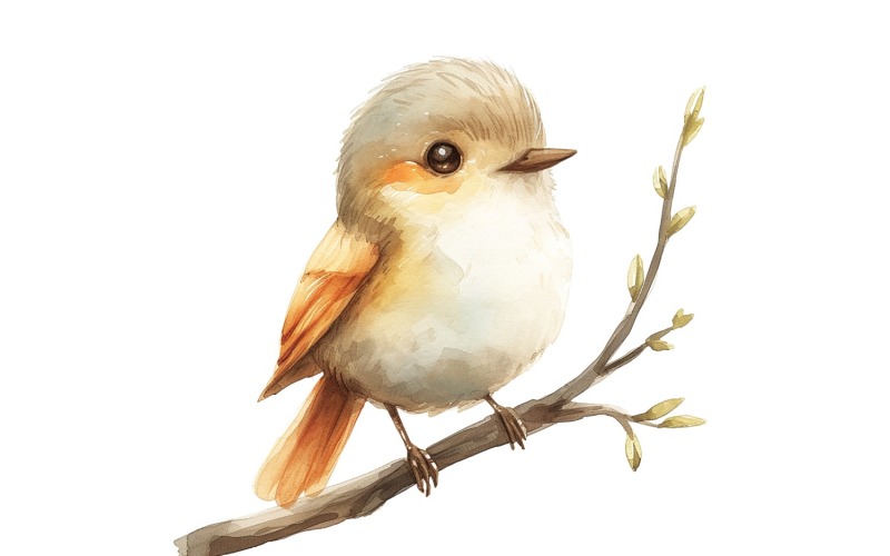Cute Flycatcher Bird Baby Watercolor Handmade illustration 2 Illustration