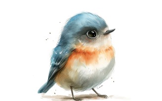 Cute Flycatcher Bird Baby Watercolor Handmade illustration 3