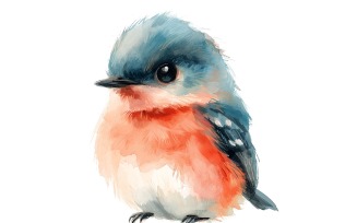 Cute Flycatcher Bird Baby Watercolor Handmade illustration 4