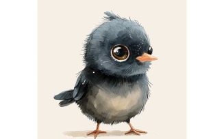Cute Grackle Bird Baby Watercolor Handmade illustration 1