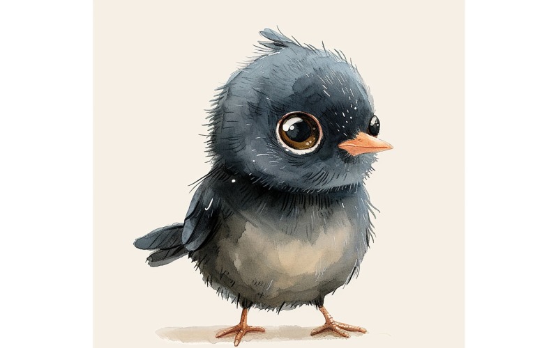 Cute Grackle Bird Baby Watercolor Handmade illustration 1 Illustration