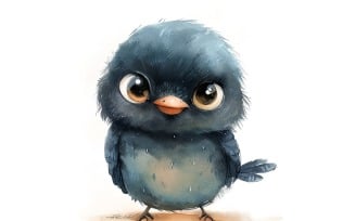 Cute Grackle Bird Baby Watercolor Handmade illustration 2