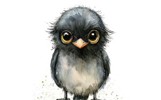 Cute Grackle Bird Baby Watercolor Handmade illustration 4