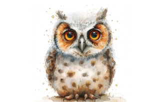 Cute Horned Owl Bird Baby Watercolor Handmade illustration 2.