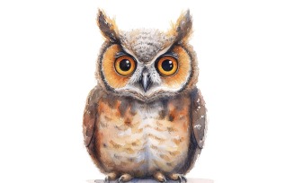 Cute Horned Owl Bird Baby Watercolor Handmade illustration 3.
