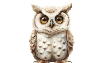 Cute Horned Owl Bird Baby Watercolor Handmade illustration 4.