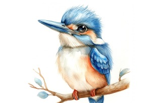 Cute Kingfisher Bird Baby Watercolor Handmade illustration 1