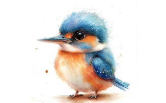Cute Kingfisher Bird Baby Watercolor Handmade illustration 4