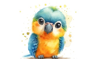 Cute Macaw Bird Baby Watercolor Handmade illustration 1