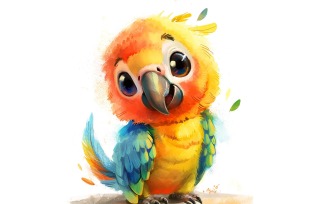 Cute Macaw Bird Baby Watercolor Handmade illustration 2