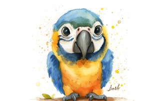 Cute Macaw Bird Baby Watercolor Handmade illustration 3