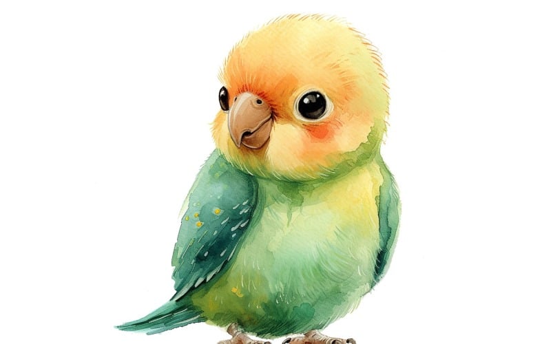 Cute Parrot Bird Baby Watercolor Handmade illustration 1 Illustration