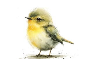Cute Pine Warbler Bird Baby Watercolor Handmade illustration 1