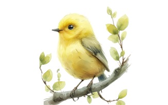 Cute Pine Warbler Bird Baby Watercolor Handmade illustration 2