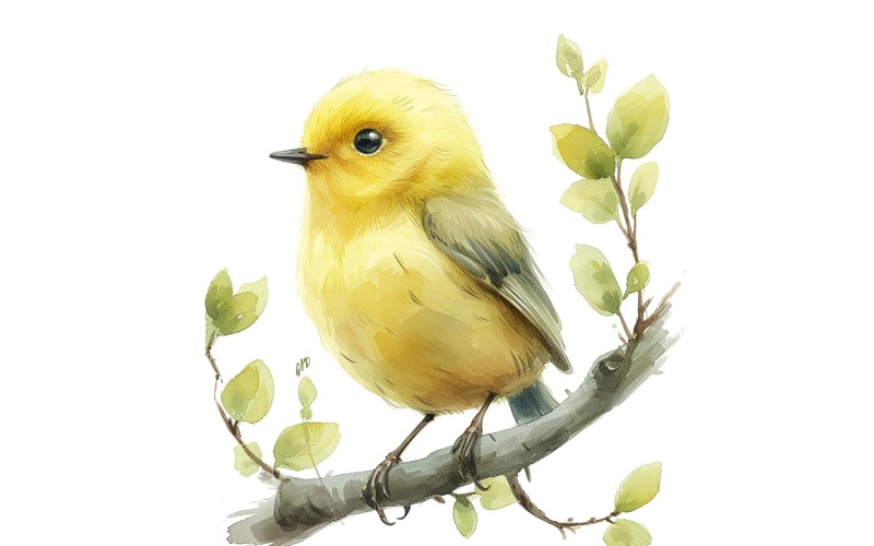 Cute Pine Warbler Bird Baby Watercolor Handmade illustration 2 Illustration