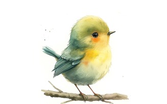 Cute Pine Warbler Bird Baby Watercolor Handmade illustration 3