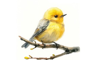 Cute Pine Warbler Bird Baby Watercolor Handmade illustration 4