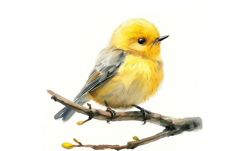 Cute Pine Warbler Bird Baby Watercolor Handmade illustration 4 Illustration