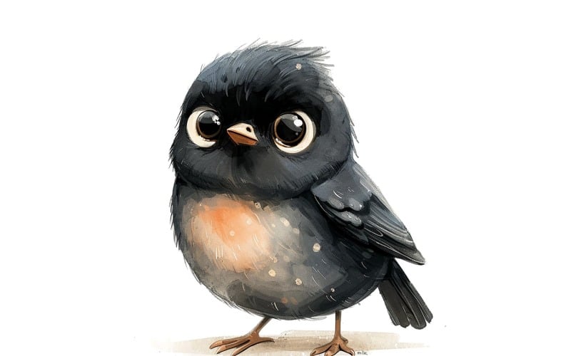 Cute Red Winged Blackbird Bird Baby Watercolor Handmade illustration 2 Illustration