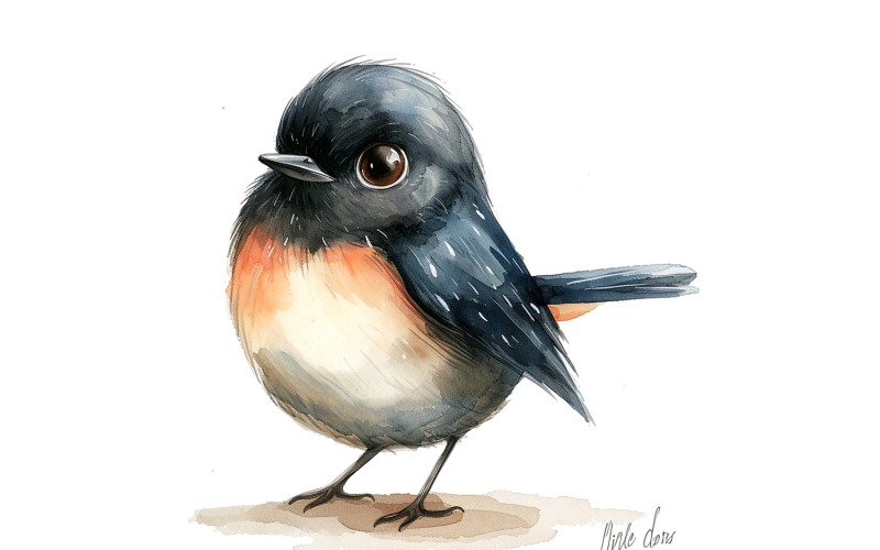 Cute Red Winged Blackbird Bird Baby Watercolor Handmade illustration 4 Illustration