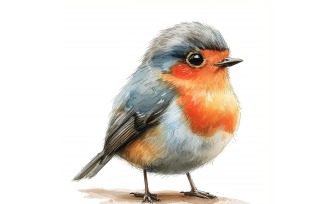 Cute Robin Bird Baby Watercolor Handmade illustration 1.