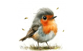 Cute Robin Bird Baby Watercolor Handmade illustration 3.