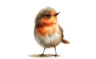 Cute Robin Bird Baby Watercolor Handmade illustration 4.