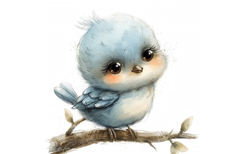 Cute Twitter Bird Baby Watercolor Handmade illustration 2 Illustration