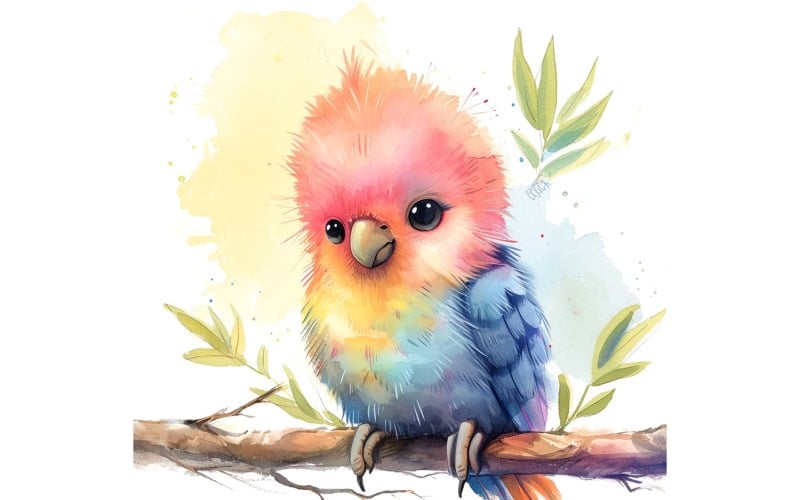 Cute Vasa Parrot Bird Baby Watercolor Handmade illustration 4 Illustration