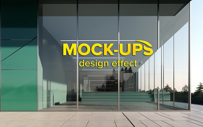 Outdoor glass wall logo mockup realistic 3d Product Mockup