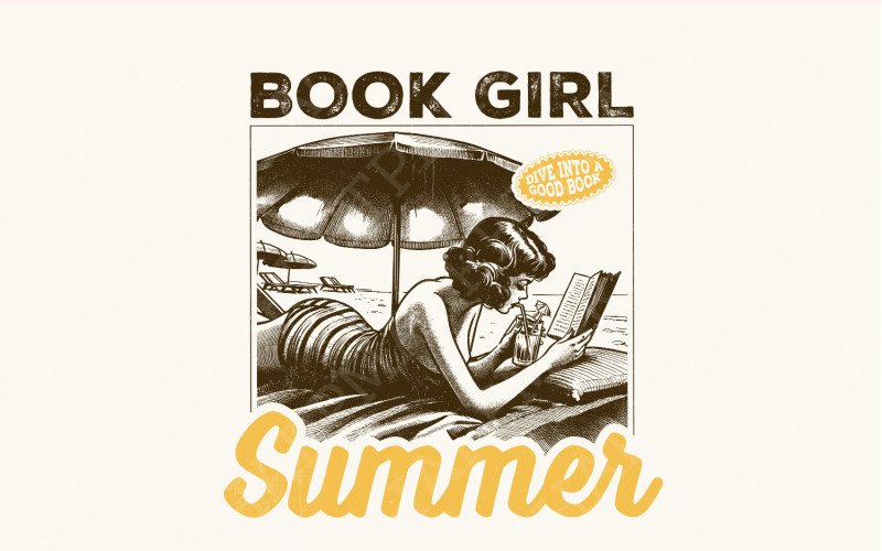 Book Girl Summer PNG, Beach Book Lover, Bookish Funny Reader, Bookish Vacation, Romance Book Illustration